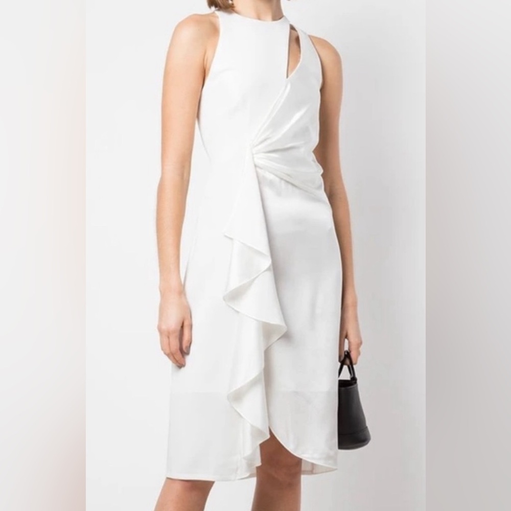 NWT CINQ A SEPT Clemency Drape-Front
Satin Combo White Dress Size 6 - Picture 2 of 12